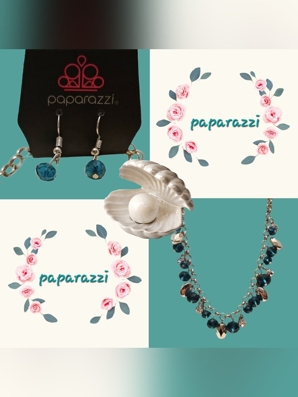 Paparazzi "Downstage Dazzle" Teal Crystal-like Bead Silver Tone Necklace Set